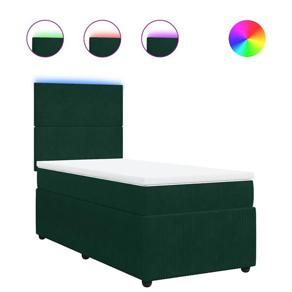 vidaXL Pat box spring cu saltea, verde &icirc;nchis, 100x200 cm, catifea