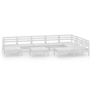 vidaXL Set mobilier de grădină, 10 piese, alb, lemn masiv de pin