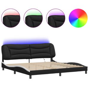 vidaXL Cadru de pat cu LED fără saltea Hvar negru/alb 200x200 cm