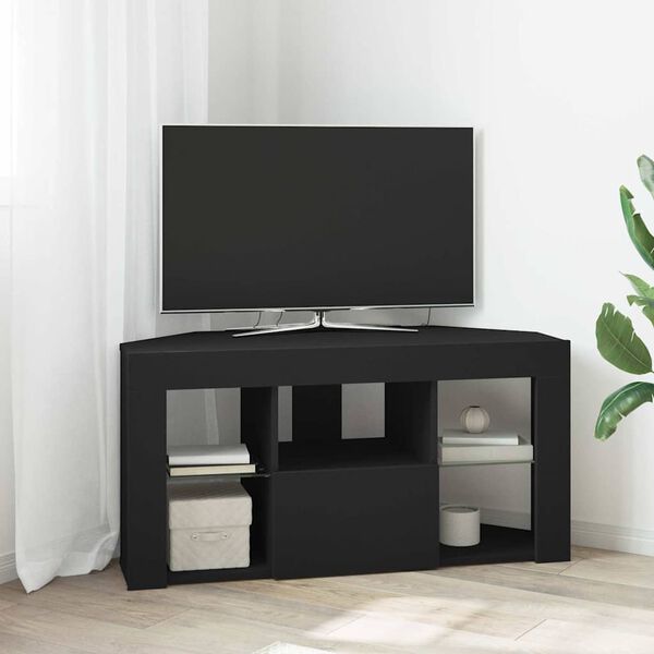 vidaXL Șifonier LED pentru TV colțar Pe perete Negru 100 x 40 x 50 cm