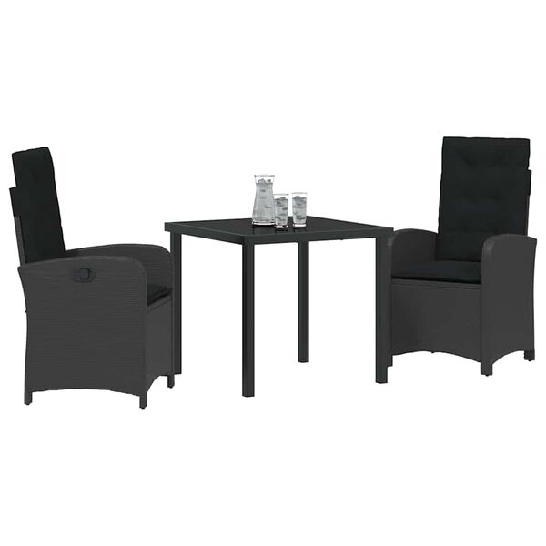 vidaXL Set de masă pentru grădină cu pernă 3 pcs Negru poliratan