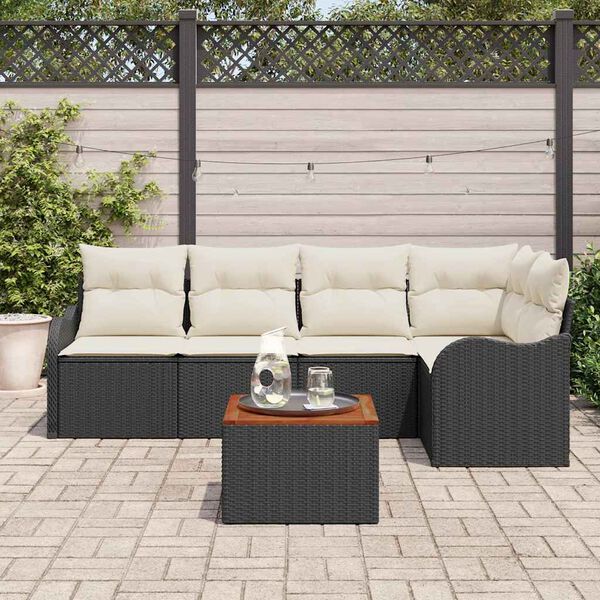 vidaXL Set de canapele pentru grădină cu pernă 6 pcs Negru poliratan