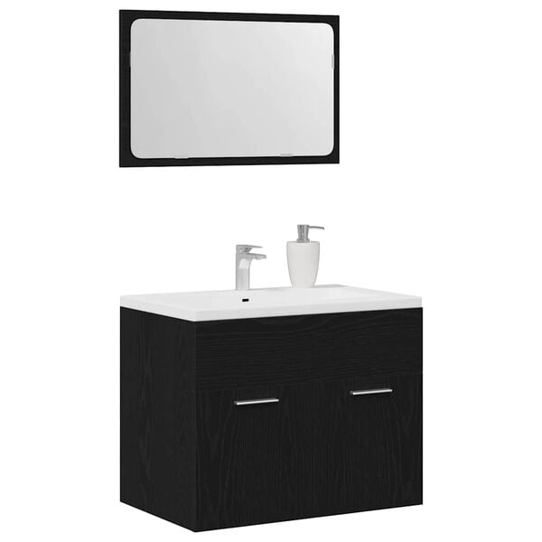 vidaXL Set de mobilier de baie din 2 piese din lemn de stejar negru