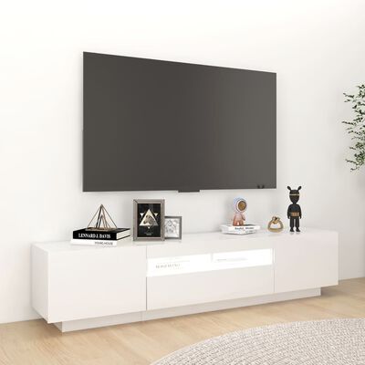 vidaXL Comodă TV cu lumini LED, alb extra lucios, 180x35x40 cm