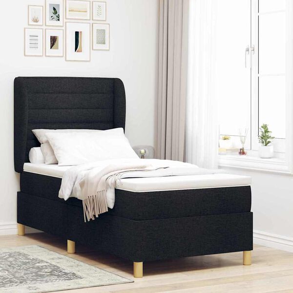 vidaXL Pat cu arcuri cu saltea cu headboard Negru 200 x 80 cm țesătură