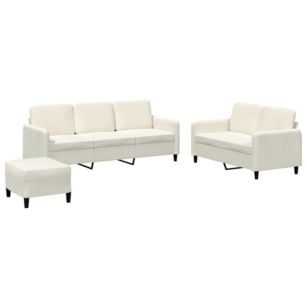vidaXL Set de canapele, 3 piese, crem, catifea