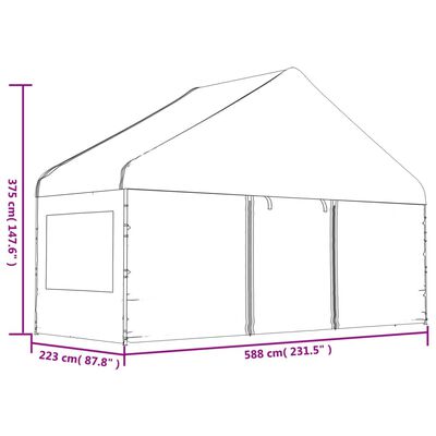 vidaXL Foișor cu acoperiș, alb, 5,88x2,23x3,75 m, polietilenă