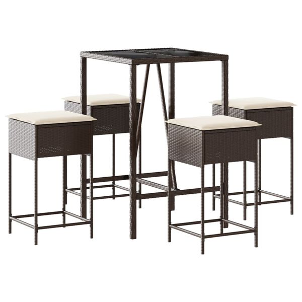 vidaXL Set mobilier bar de grădină cu perne, 5 piese, maro, poliratan