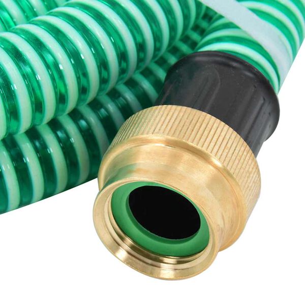 vidaXL Furtun de aspirație cu racorduri din alamă, verde 1,1" 7 m, PVC