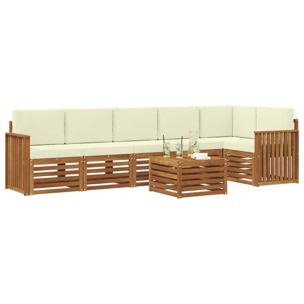 vidaXL Set canapea sectională cu pernă 7 pcs Natural și Crem