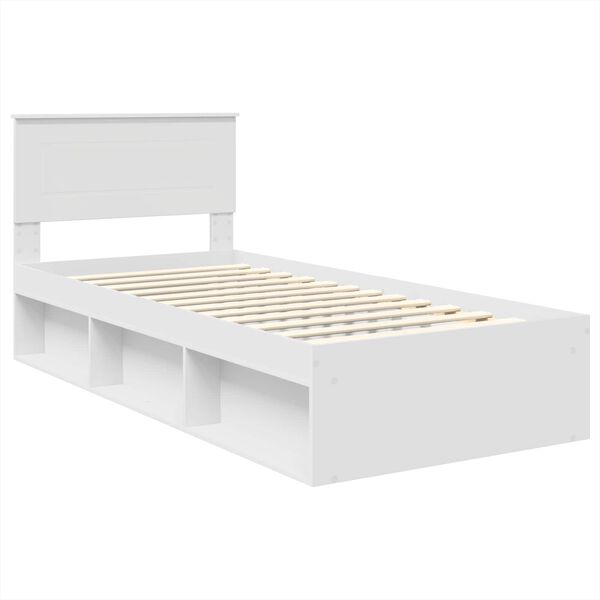 vidaXL Cadru de pat cu headboard Alb 75 x 190 cm Lemn compozit
