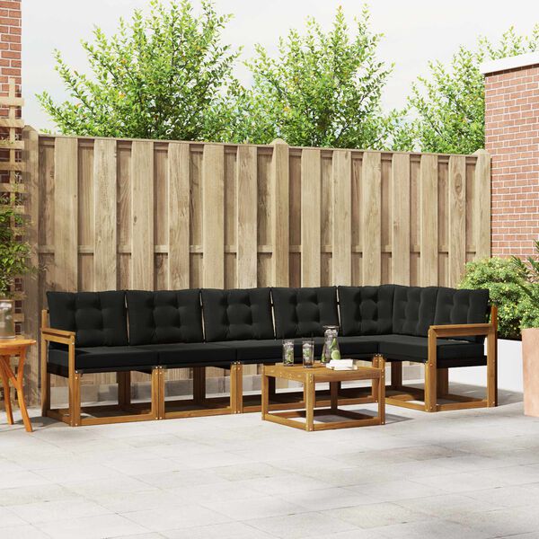 vidaXL Set de canapele de exterior cu pernă 7 pcs Natural și Negru