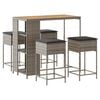 vidaXL Set mobilier bar de grădină, cu perne, 5 piese, gri, poliratan