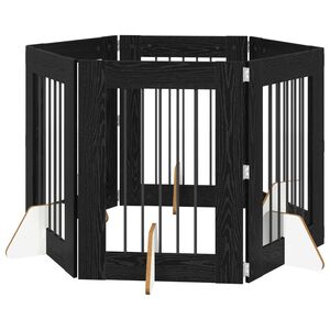 vidaXL Poartă pentru c&acirc;ini cu suporturi 6 pcs Stejar Negru 60 x 80 cm