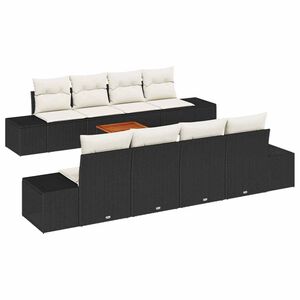 vidaXL Set de canapele pentru grădină cu pernă 9 pcs Negru poliratan