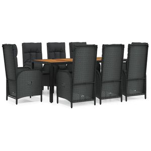 vidaXL Set mobilier de grădină cu perne, 9 piese, negru, poliratan