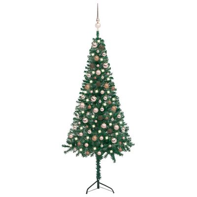 vidaXL Set pom Crăciun artificial colț LED-uri&globuri verde 150cm PVC