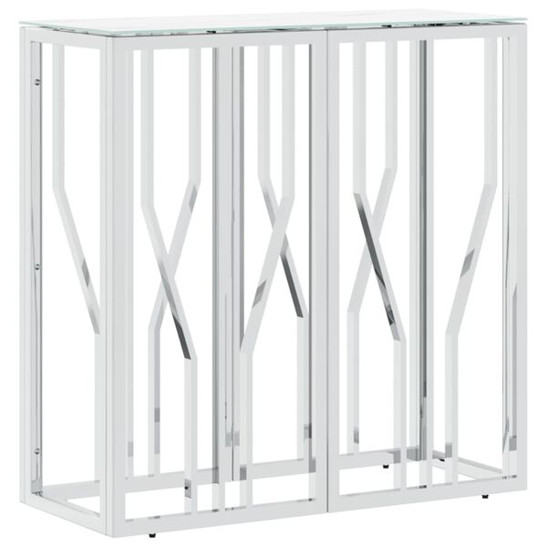 vidaXL Masă consolă, argintiu, 70x30x70 cm, oțel inoxidabil și sticlă