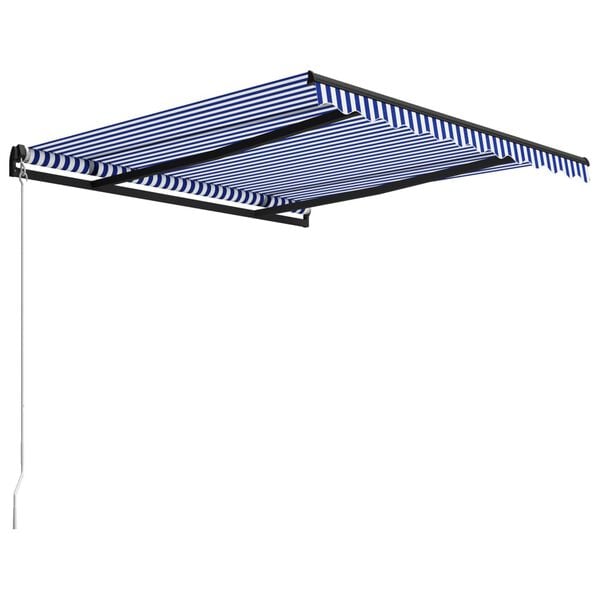 vidaXL Copertină retractabilă manual, albastru și alb, 300 x 250 cm