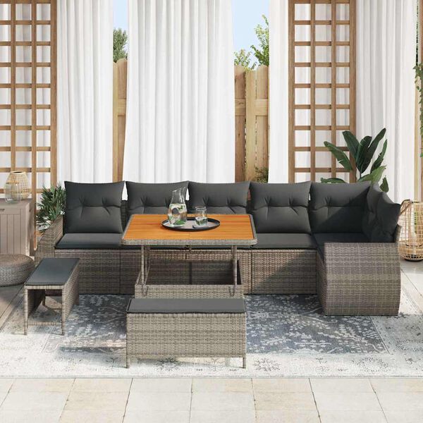 vidaXL Set de canapele pentru grădină cu pernă 9 pcs Gri Poli Rattan