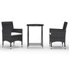 vidaXL Set mobilier bistro grădină 3 piese, negru, poliratan și sticlă