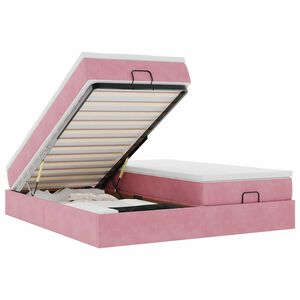 vidaXL Cadru de pat otoman cu saltele Roz 160x200cm catifea