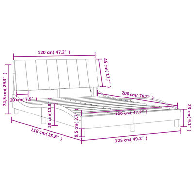 vidaXL Cadru de pat cu lumini LED, gri deschis, 120x200 cm, catifea