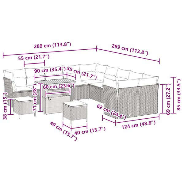 vidaXL Set de canapele pentru grădină cu pernă 13 pcs Negru