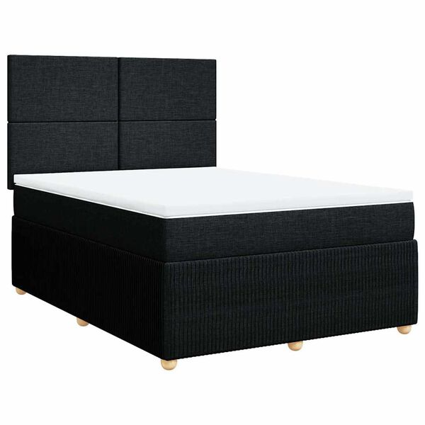 vidaXL Pat box spring cu saltea, negru, 160x200 cm, textil