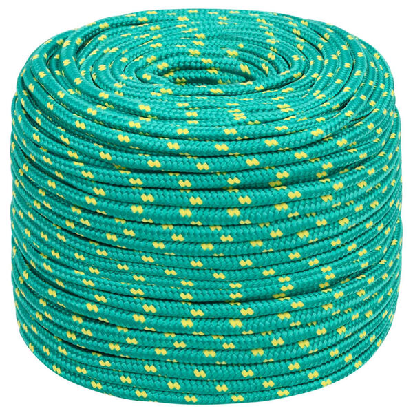 vidaXL Fr&acirc;nghie de barcă, verde, 10 mm, 25 m, polipropilenă