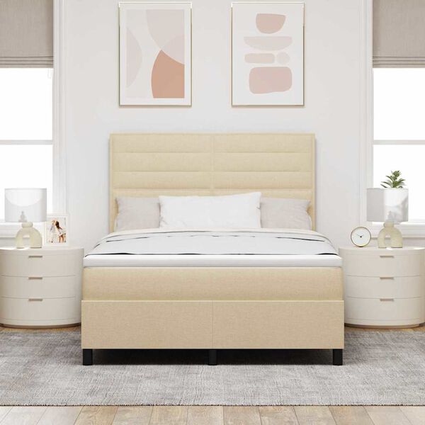 vidaXL Pat cu arcuri cu saltea cu headboard Crem 140 x 200 cm țesătură