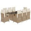 vidaXL Set de masă pentru grădină, 9 piese, cu perne, bej, poliratan
