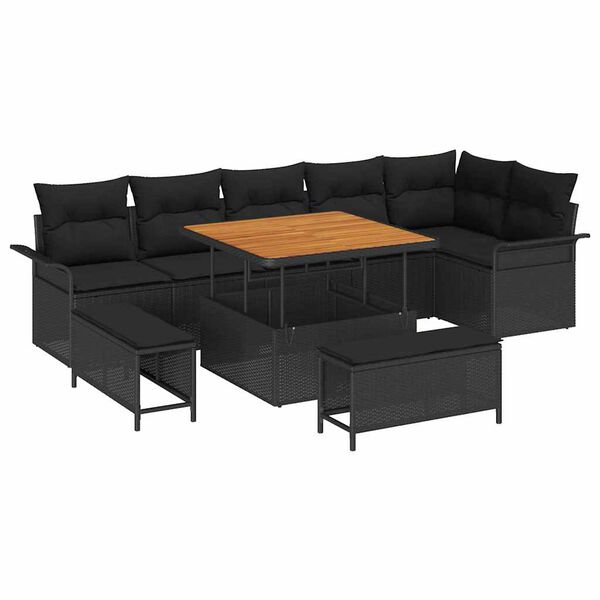 vidaXL Set de canapele pentru grădină cu pernă cu pernă 9 pcs Negru