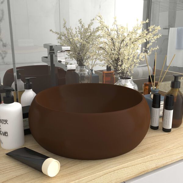 vidaXL Chiuvetă de baie lux maro &icirc;nchis mat 40x15 cm ceramică rotund