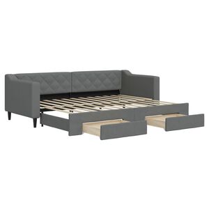 vidaXL Pat de zi cu extensie și sertare, gri &icirc;nchis, 80x200 cm textil