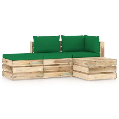 vidaXL Set mobilier de grădină cu perne, 4 piese, lemn verde tratat