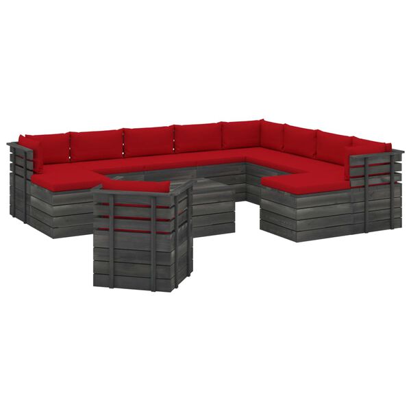 vidaXL Set mobilier grădină paleți cu perne, 12 piese, lemn masiv pin