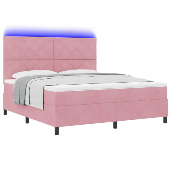 vidaXL Pat cu arc LED cu saltea cu headboard Roz 180 x 200 cm Catifea