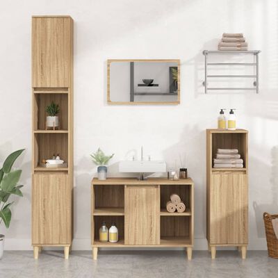 vidaXL Set mobilier de baie, 3 piese, stejar sonoma, lemn prelucrat
