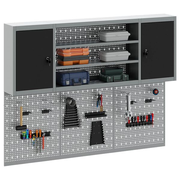 vidaXL Set dulap de unelte 4 pcs Negru Oțel vopsit electrostatic