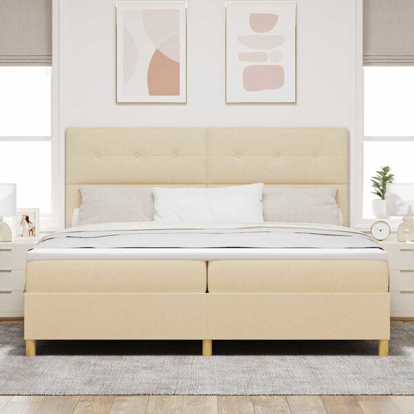 vidaXL Pat cu arcuri cu saltea cu headboard Crem 200 x 200 cm țesătură