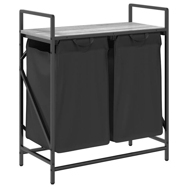 vidaXL Coș de rufe 2 compartimente cu raft sonoma gri