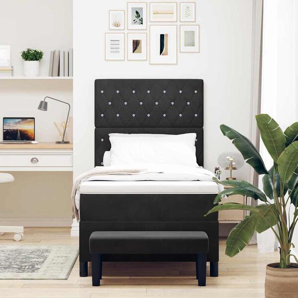 vidaXL Pat cu arcuri cu saltea cu headboard Negru 100 x 200 cm Catifea