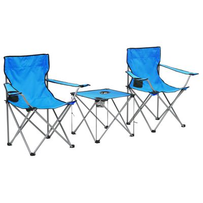 vidaXL Set masă și scaune de camping, 3 piese, albastru