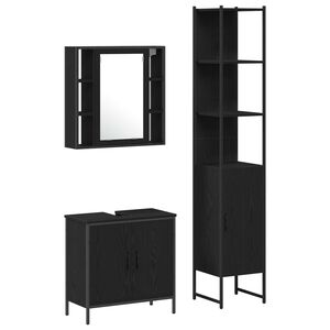 vidaXL Unități de vanitate pentru baie 3 pcs Negru Lemn compozit
