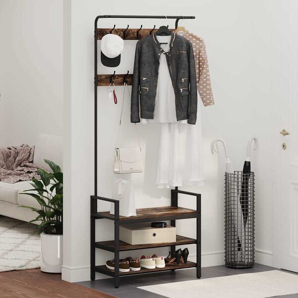 vidaXL Răcător de paltoane cu raft Stejar fumuriu 75 x 34 x 184 cm