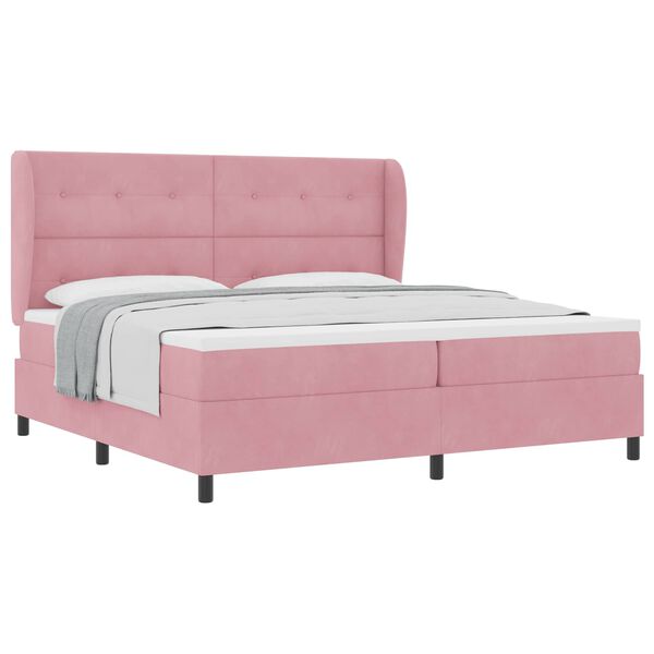 vidaXL Pat cu arcuri cu saltea cu headboard Roz 200 x 200 cm Poliester