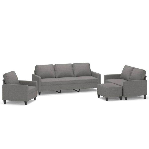 vidaXL Set de canapele cu perne, 4 piese, gri închis, textil