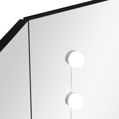 vidaXL Masă de toaletă de colț, cu LED, negru, 111x54x141,5 cm