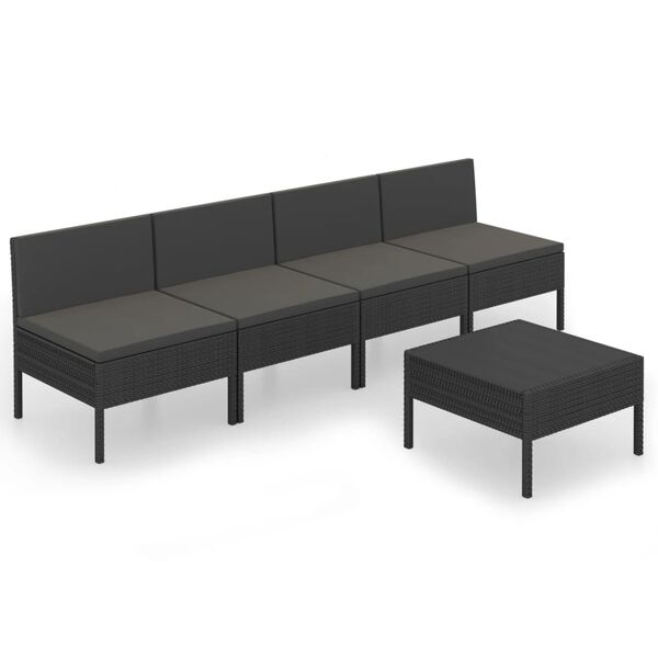 vidaXL Set mobilier de grădină cu perne, 5 piese, negru, poliratan